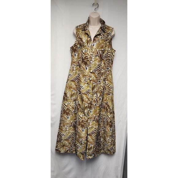 SCARLETT Multicolor Brown Sleeveless Button Front Open Back Midi Dress Size 14 - Picture 3 of 6